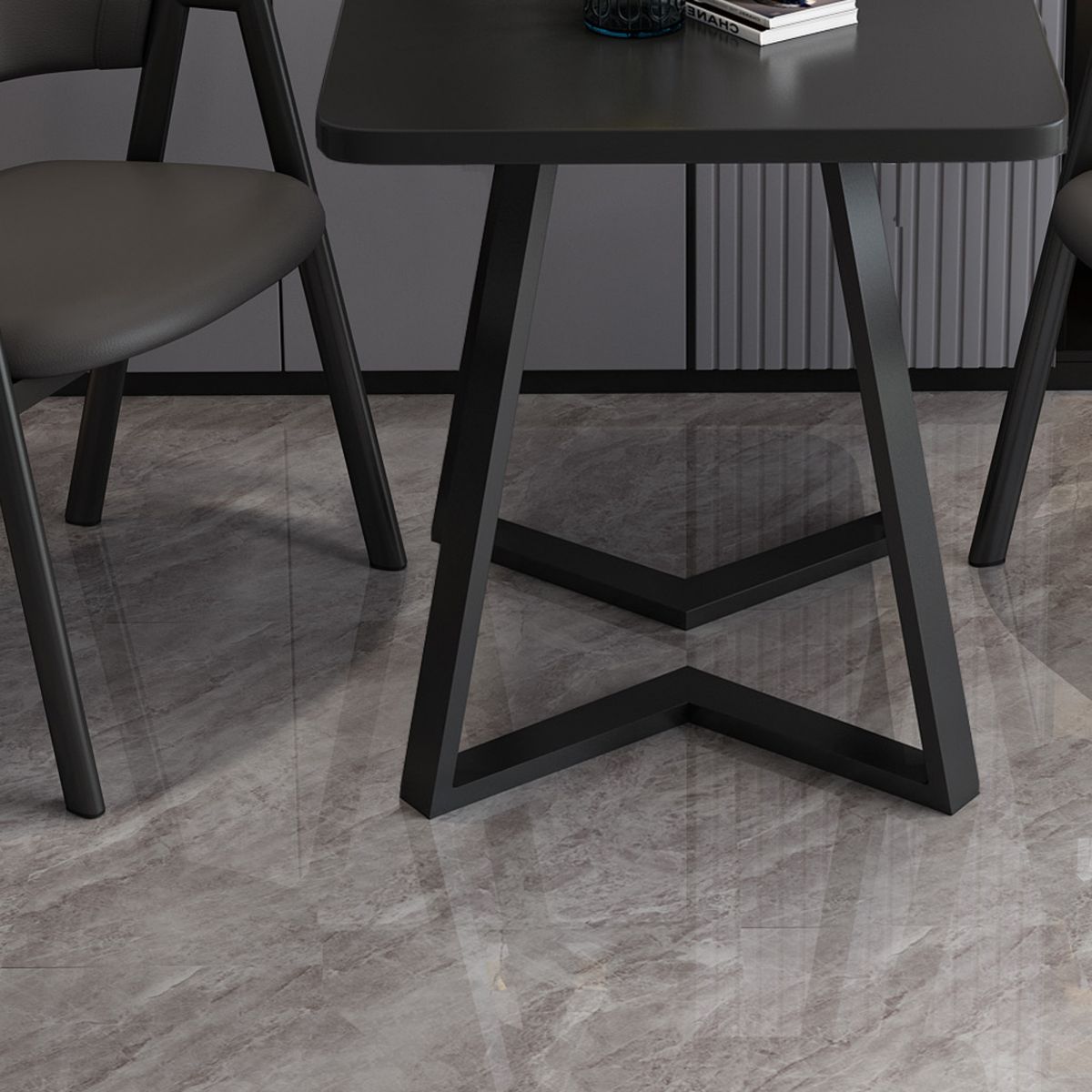 Modern Wood Dining Table Square Dining Table with Double Pedestal for Home