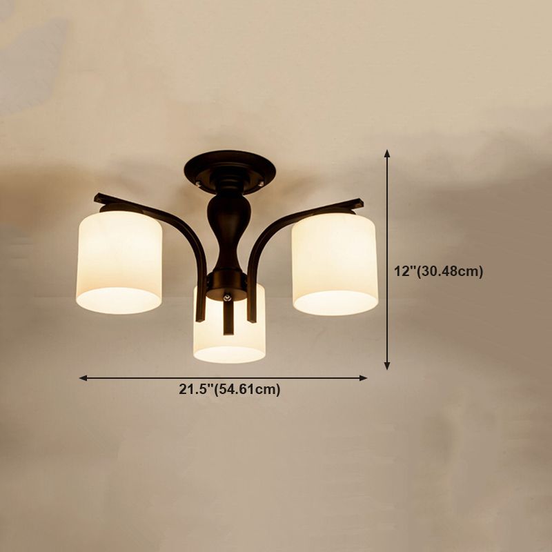 Glass Semi Flush Mount Lighting Simplistic Black Cylindrical Living Room Semi Flush Light