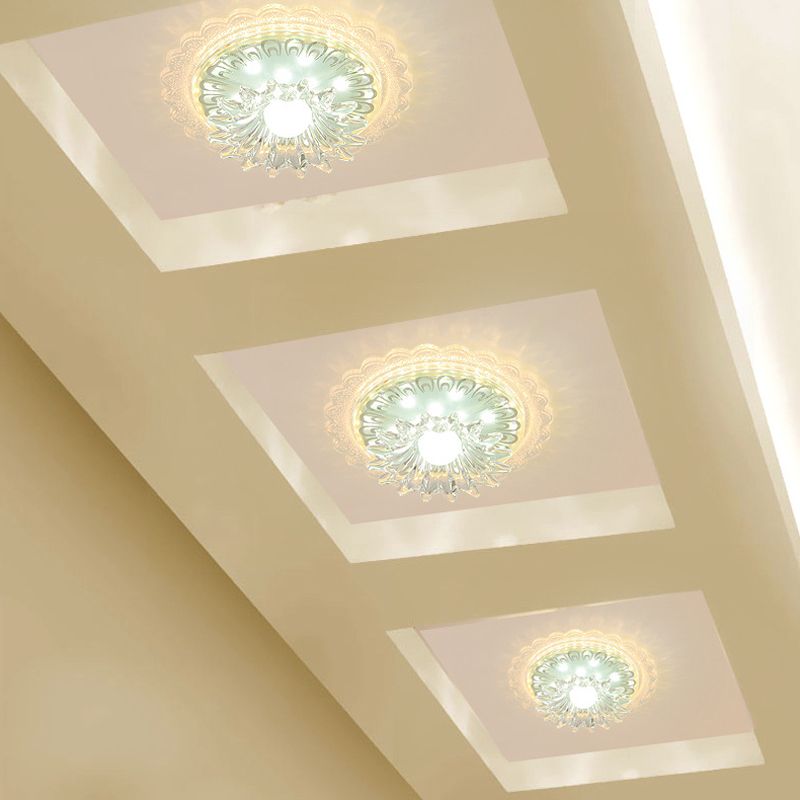 7 "/9" W Bloom Flush Mount Lamp Minimal Clear Crystal LED White Close to Ceiling Lighting for Corridor