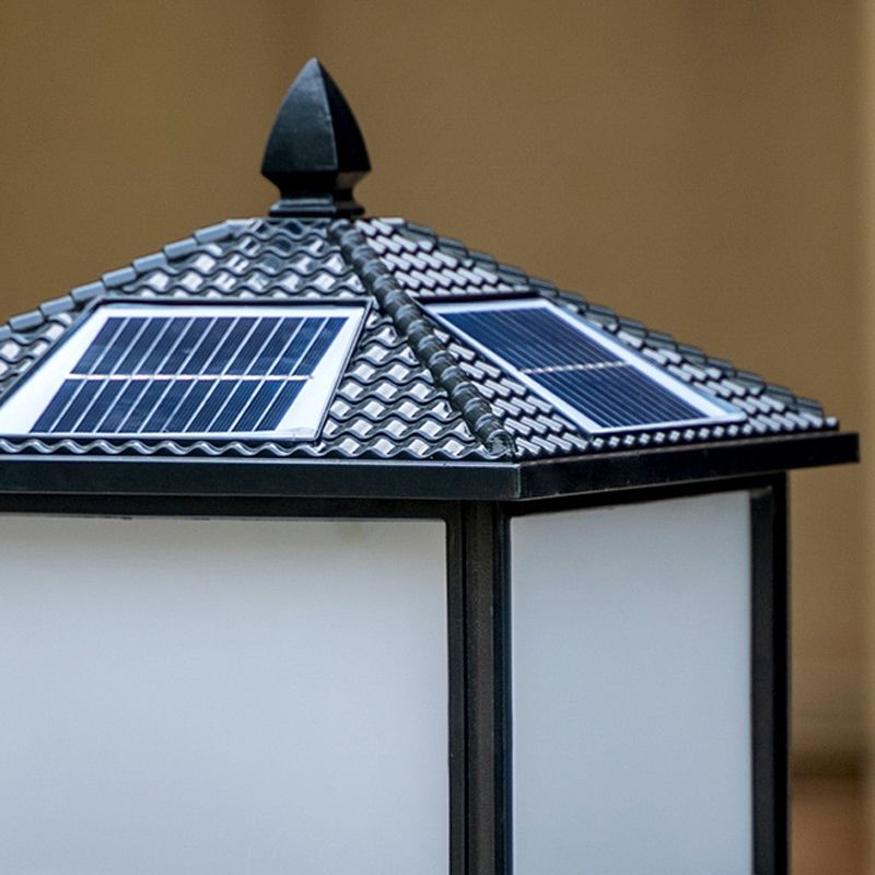 Solar Energy Pillar Lamp Square Outdoor Light with Acrylic Shade for Garden