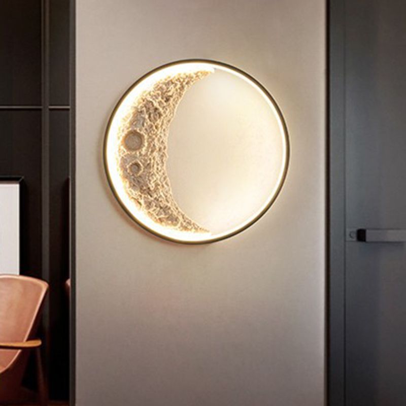 Modern Metal Wall Sconce Circle Shape Wall Light with Resin Shade for Bedroom