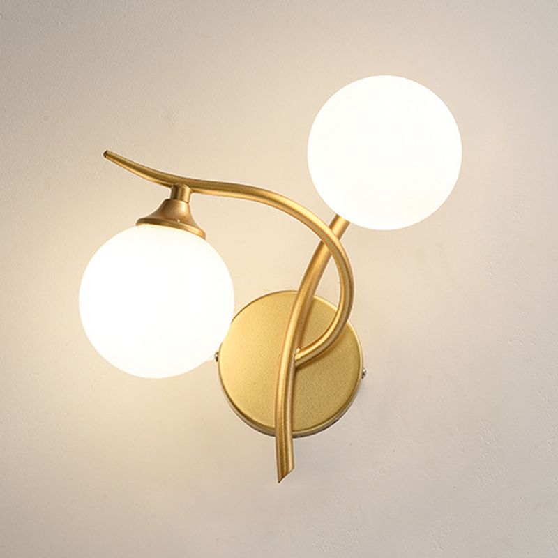 Luz de pared de 2 cabezas contemporánea de pared de vidrio blanco para sala de estar para sala de estar