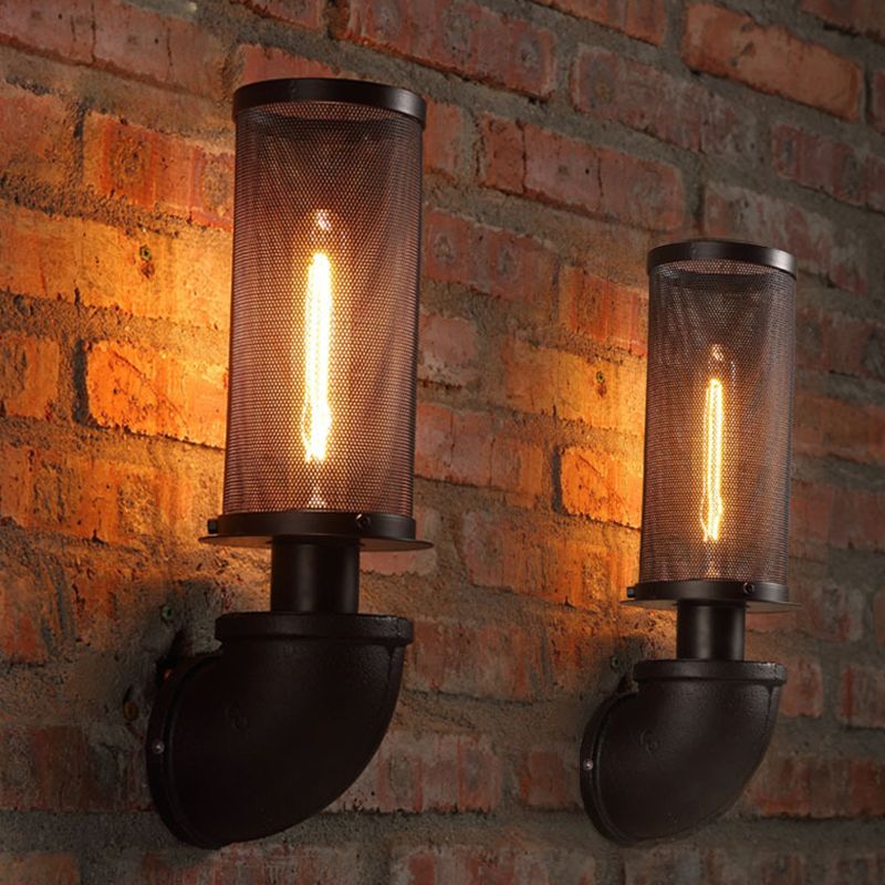 Cilindro de cilindro minimalista Caza de pared de pared Luz de tubería metálica simple en negro