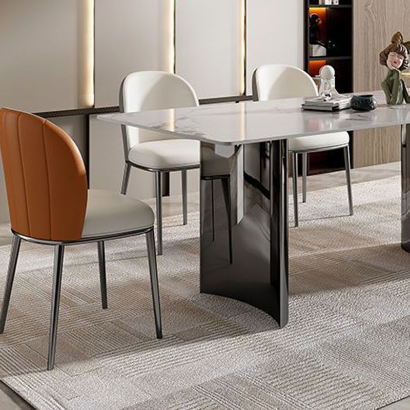 Contemporary Furniture Rectangle Stone Dining Room Table in White