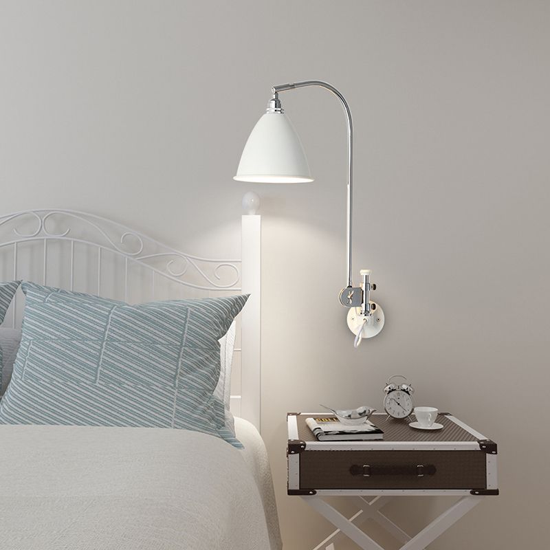 1 Glühbirne Schlafzimmer Wandlampe moderne weiße Leuchtenleuchte mit Kegelmetallschatten