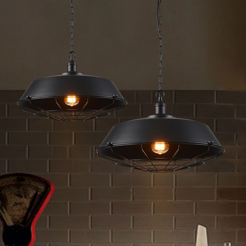 Vintage Pot Lid Shaped Hanging Lamp Single-Bulb Iron Suspension Light for Restaurant