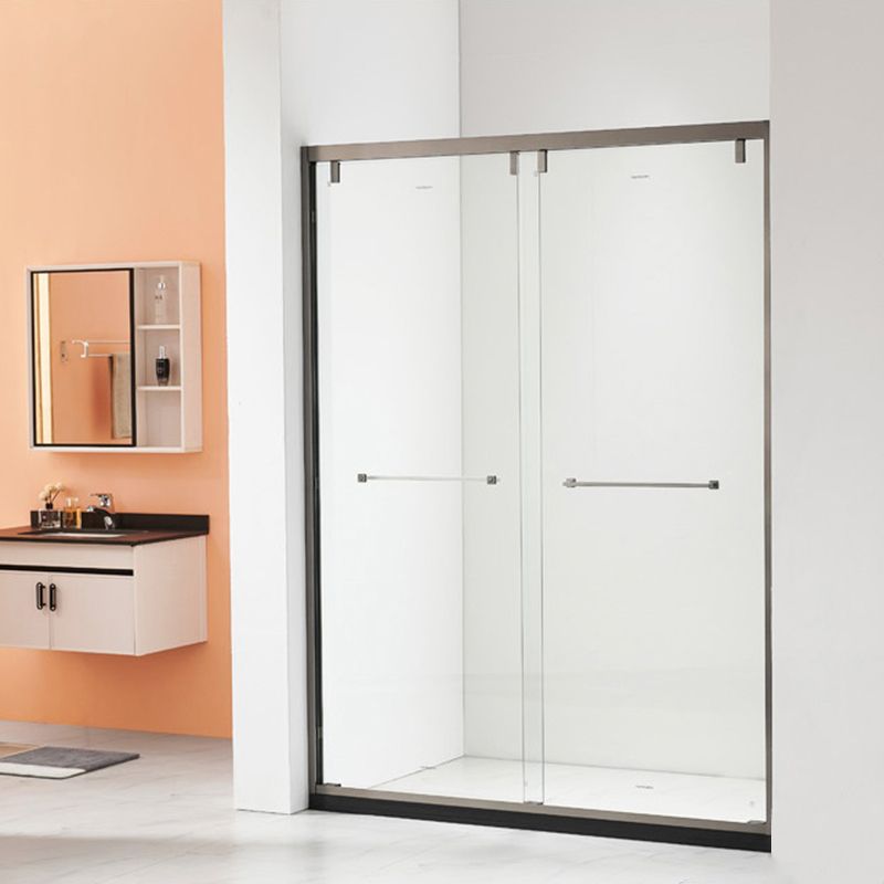 Double Sliding Semi Frameless Shower Bath Door Stainless Steel Handle Shower Door