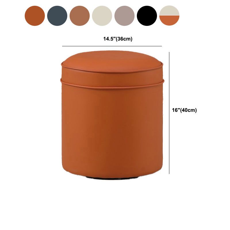 Orange Faux Leather Pouf Modern Pure Color Round Indoor Pouf