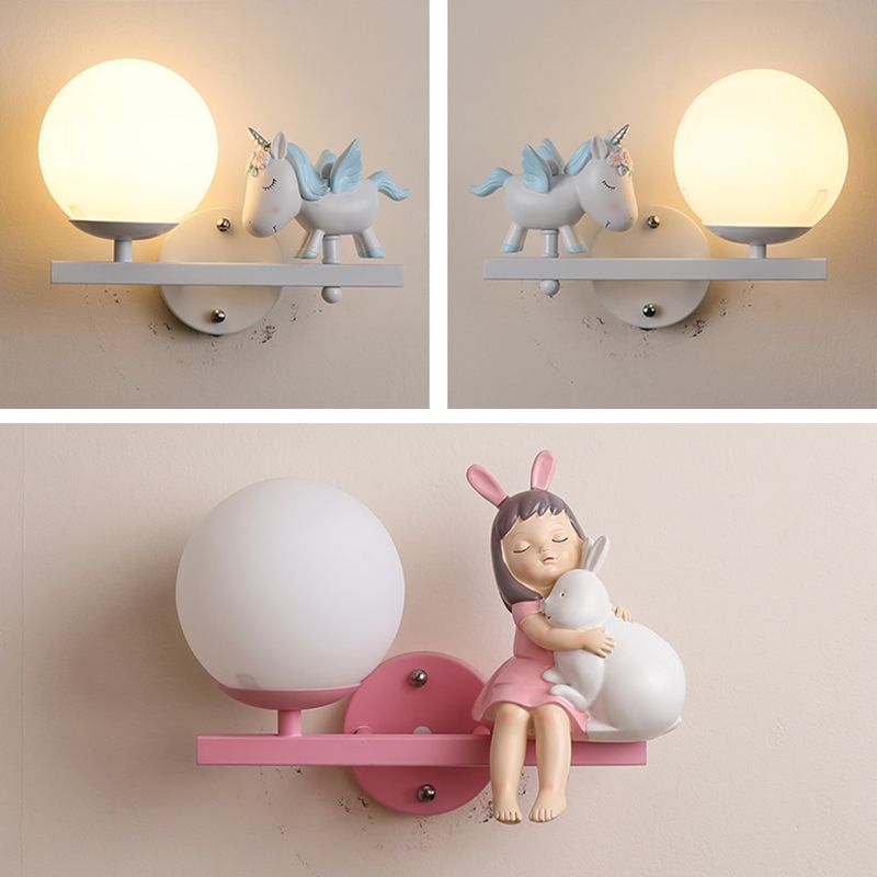 Modern Metal Wall Sconce Ball Shape Wall Light with Glass Shade for Bedroom