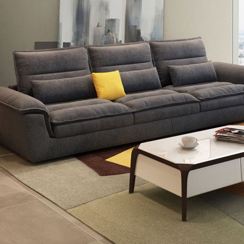 Stain Resistant Stationary Living Room Flared Arm Gray Pillows Sofa