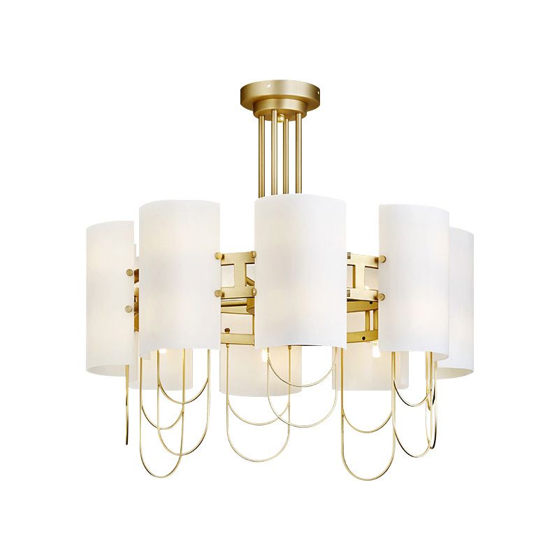 Lustre en forme de tambour 16-Light Lampe suspension de suspension de plafond en marbre blanc en or blanc traditionnel pour le salon