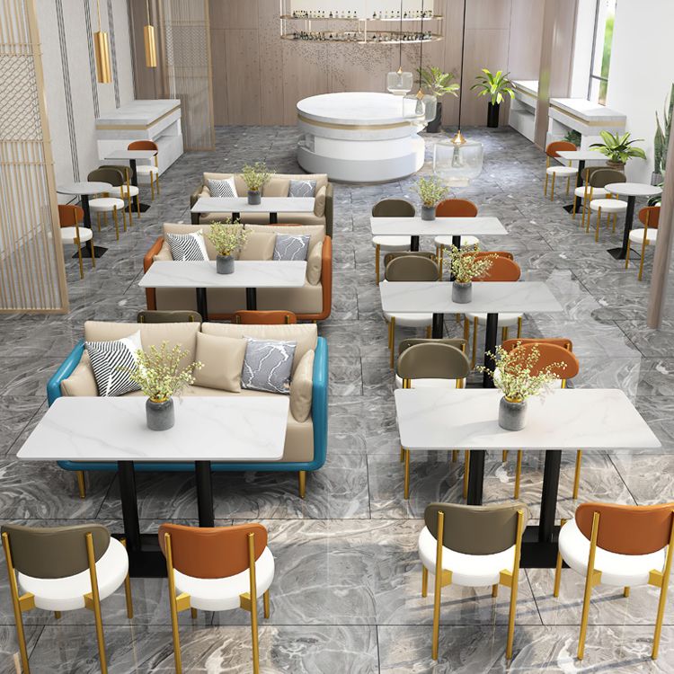 Industrial Dining Table White Sintered Stone Table with Black Metal Base for Dining Room