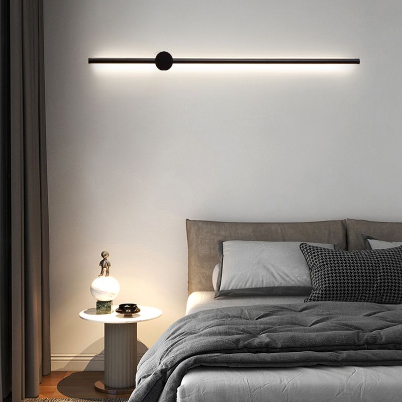 Minimalist Metal Wall Light Straight LED Wall Sconce in Black for Bedroom