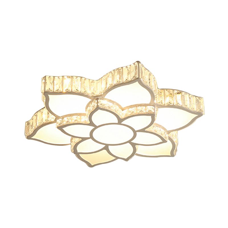 Acrylic Bloom Flush Mount Spotlight Modernism LED White Ceiling Light with K9 Crystal in White/3 Color Light/Remote Control Stepless Dimming, 22.5"/29.5"/35.5" W