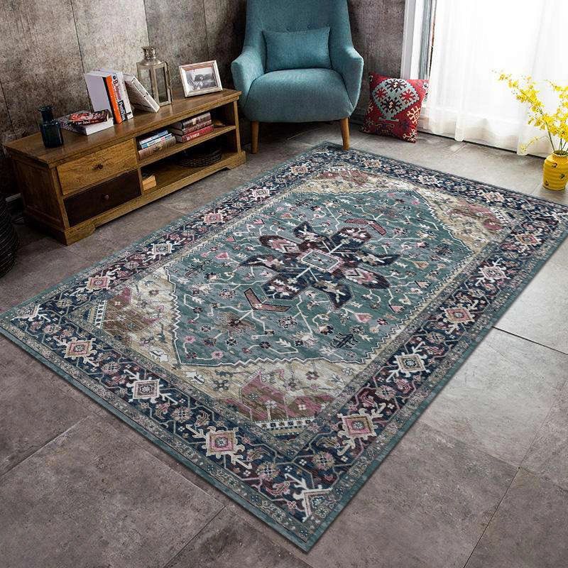 Multi-Color Traditional Rug Polyester Floral Print Rug Stain Resistant Non-Slip Backing Pet Friendly Rug for Guest Room