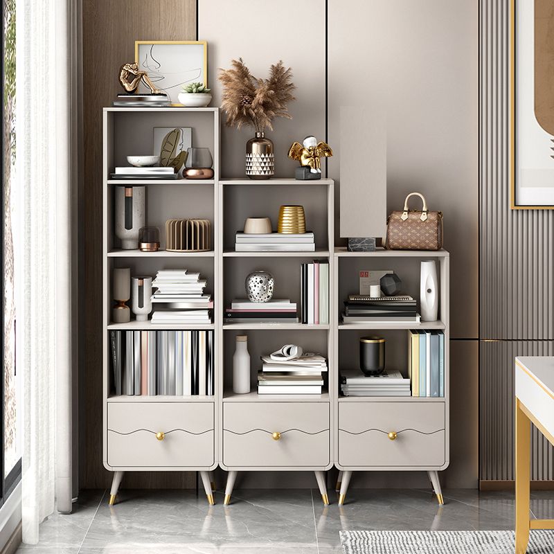 Contemporary Shelf Bookcase Wood Bookshelf with Drawer for Living Room