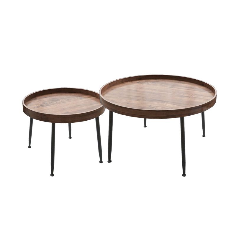 Round Coffee Table with Wood Accents 4 Legs Modern Coffee Cocktail Table