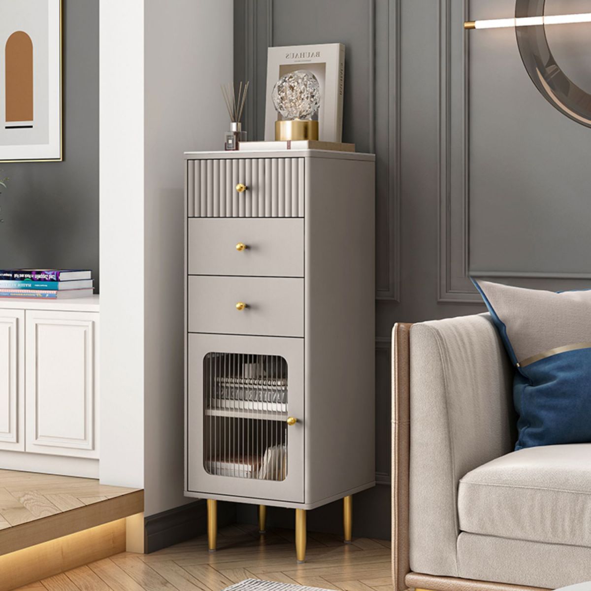 Glam Combo Dresser Stone Vertical Storage Chest Dresser for Bedroom