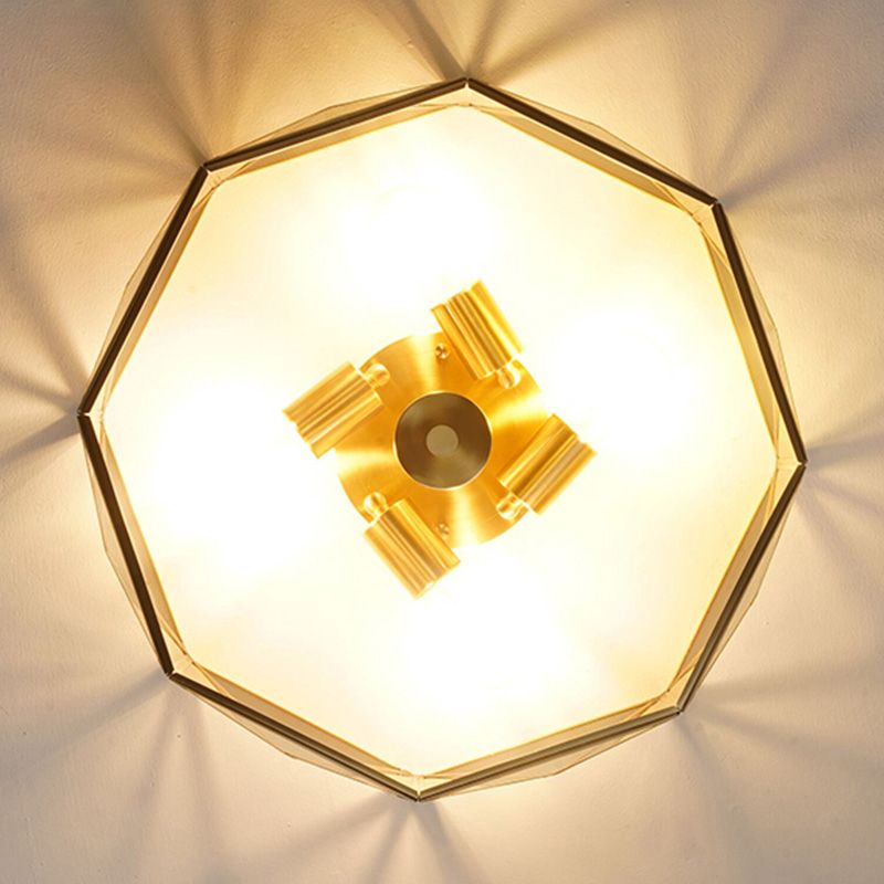 Glass Gold Ceiling Lamp Drum Shape Simplistic Flush Ceiling Light Fixture
