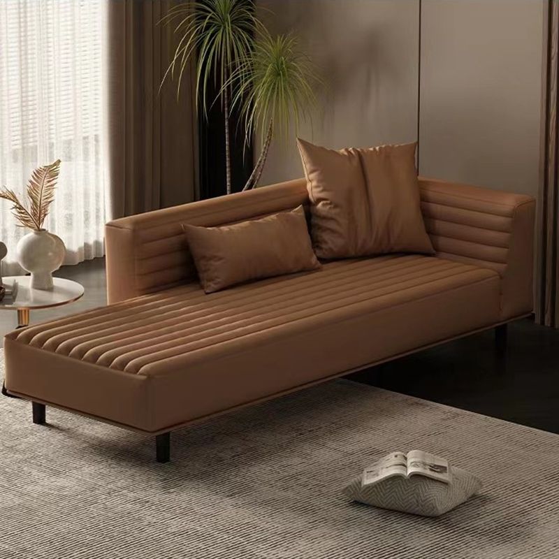 Nordic Living Room Cotton Chaise Square Arms Upholstered Chaise Lounge with Wooden Base