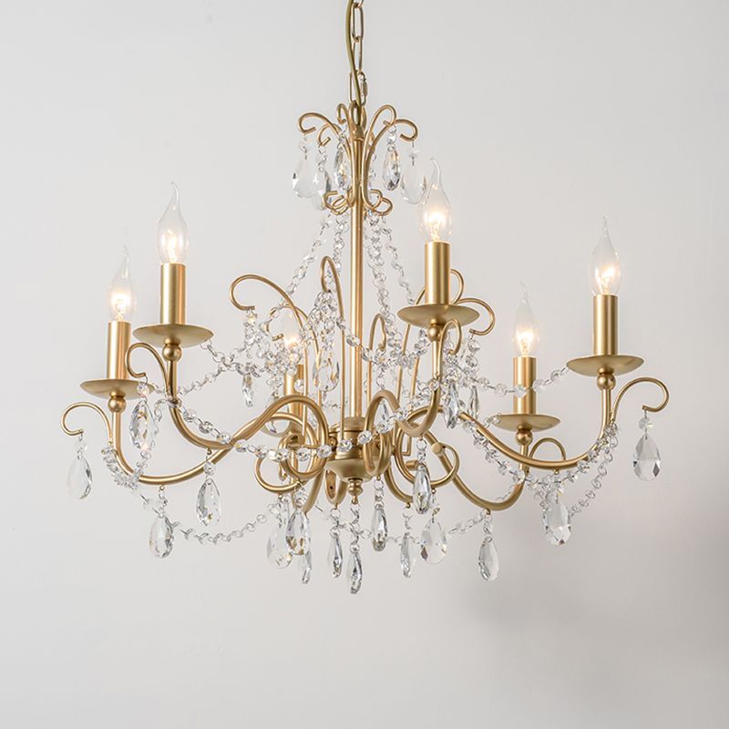 Metal Gold Finish Chandelier Candelabra Victorian Style Hanging Light with Crystal Accents