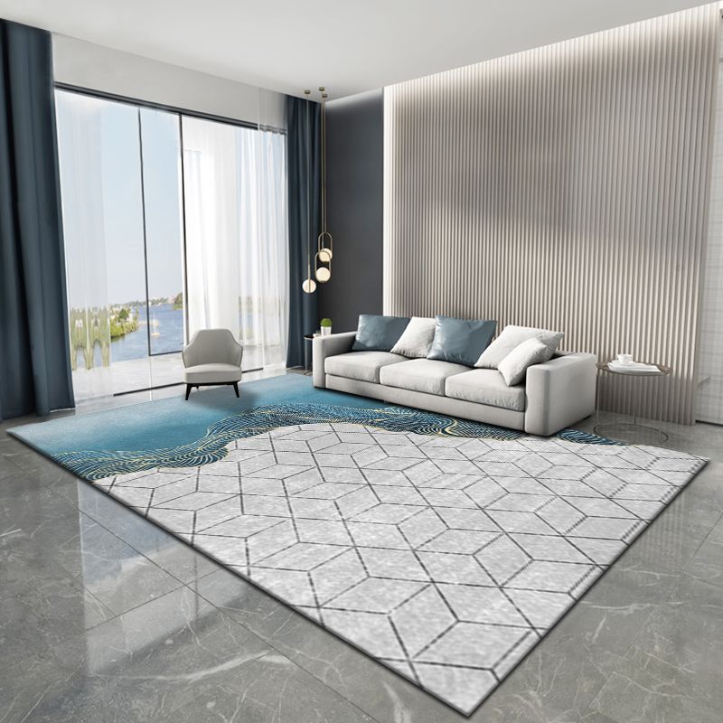 Blue Luxury Rug Blending Graphic Rug Non-Slip Backing Rug for Living Room