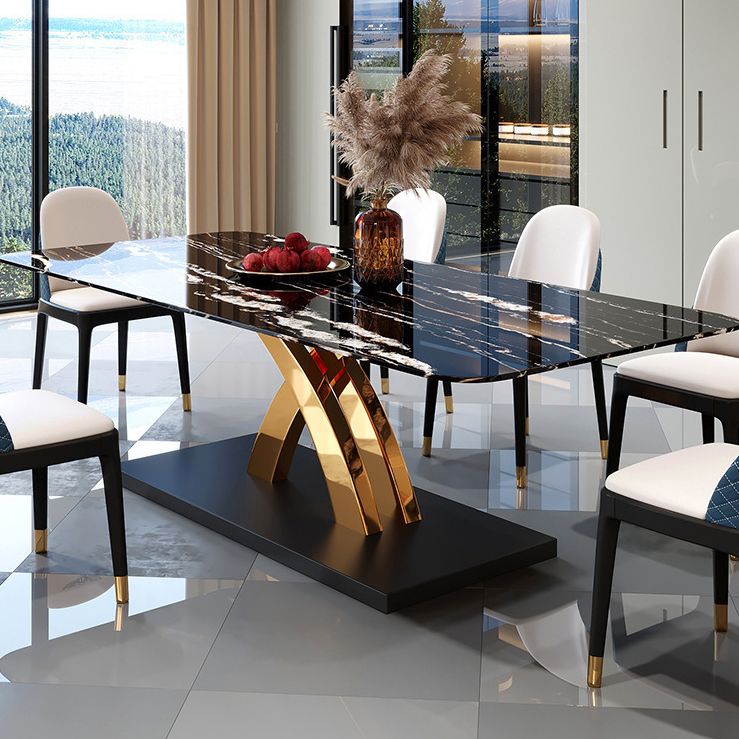 Glam Style Sintered Stone Table Rectangle Table with Metal Legs for Kitchen