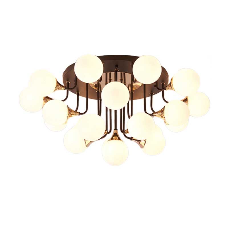 6/10/13 Lights Corridor Semi Flush Chandelier Milk White Glass Shaded Sphere Ceiling Mounted Light in Black