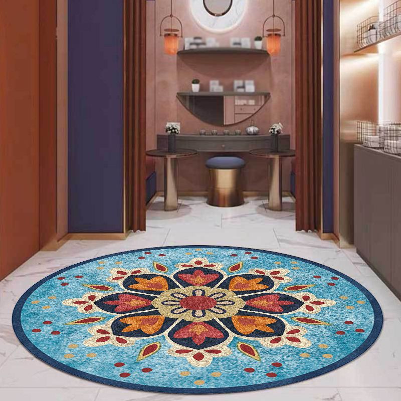 Vintage Tribal Flower Pattern Rug Multicolor Polyester Rug Washable Pet Friendly Anti-Slip Carpet for Living Room
