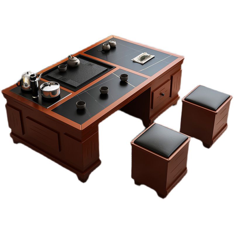 Abstract Slate Coffee Cocktail Table with Storage Drawers Rectangle