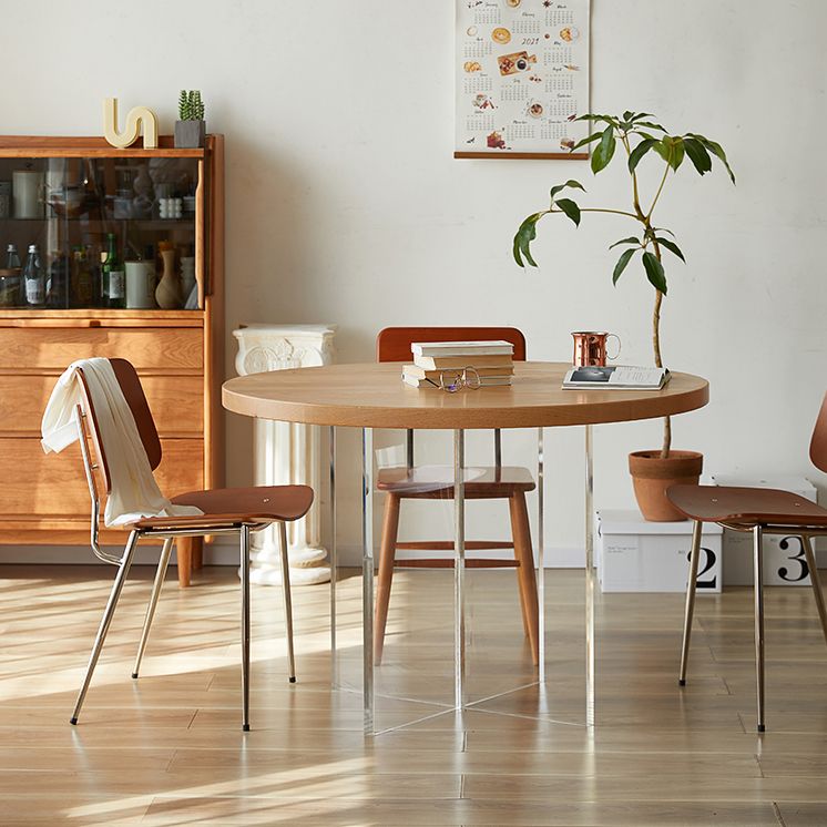 Round Dining Table Modern Wood Color Fixed Table of Solid Wood