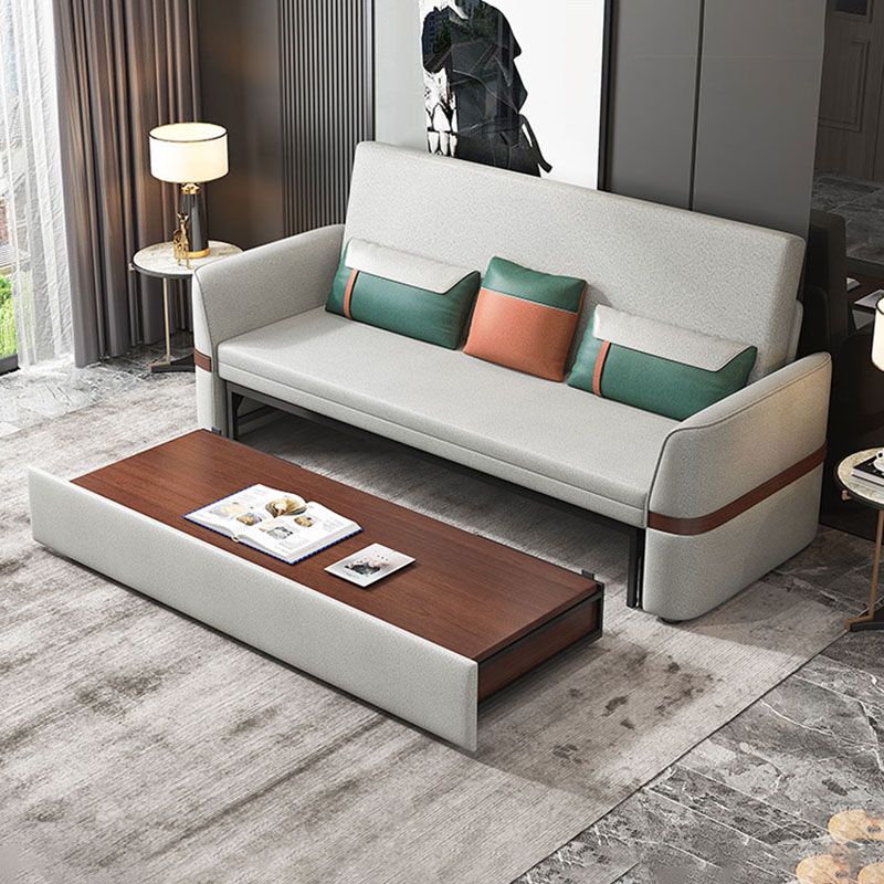 Stain Resistant Sofa Bed Grey Flared Arm Sofa with 3 Pillows