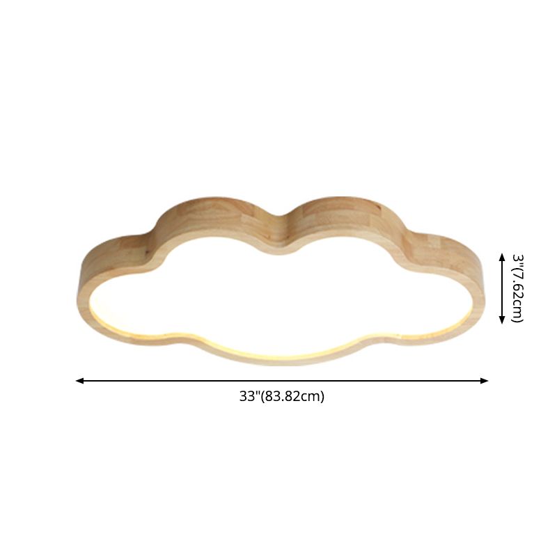 Log Color LED Ceiling Light in Modern Creative Style Wooden Cloud Flush Mount with Acrylic Shade