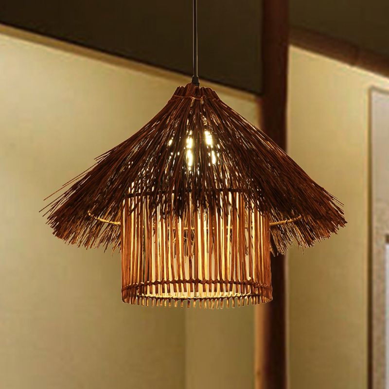 Bamboo Tower Pendant Lamp Japanese 1 Head Coffee Hanging Ceiling Light for Teahouse