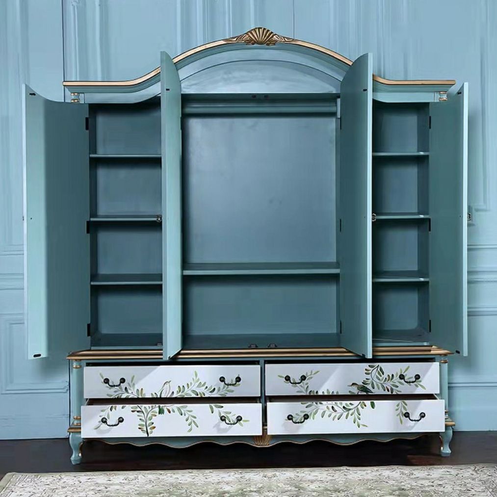 Coastal Wardrobe with Hinged Doors Matte Finish Wood Cabinet for Home