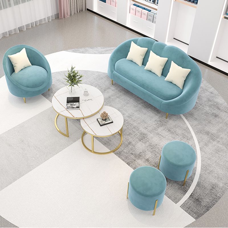 Velvet Contemporary Curved Sofa Sloped Arm Sofa for Living Room