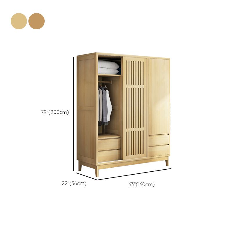 Modern Pine Solid Wood Wardrobe Freestanding Multifunctional Wardrobe Armoire