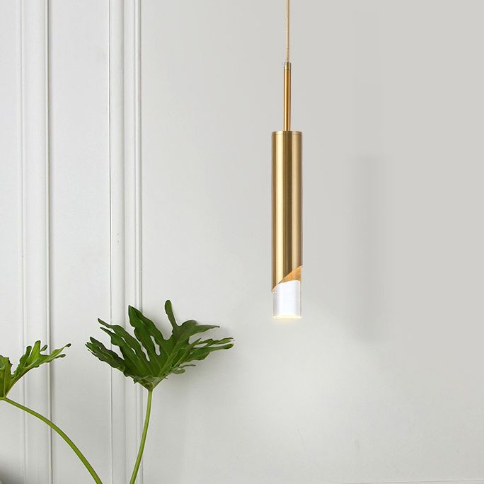 Electroplate Metal LED Pendant Light in Modern Creative Style Acrylic Cylindroid Hanging Lamp
