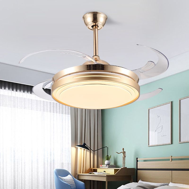 42 "Lampada a ventole a led ampia modernismo soggiorno semifulto semifulto con tonalità acrilica circolare in oro, 4 lame trasparenti