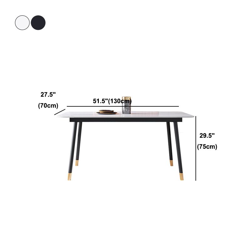 Metal Modern Rectangle Dining Table Sintered Stone Top Table with 4 Legs