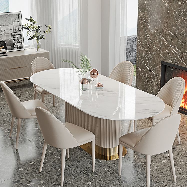 1/4/5/7 Pieces Luxury Dining Set Sintered Stone Top Dining Table with Leather Chairs
