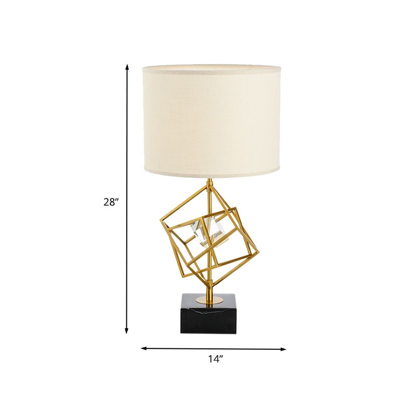 Lampada tamburo Lampada Tessuto moderno 1 testa di lettura in oro con base di marmo nero rettangolo