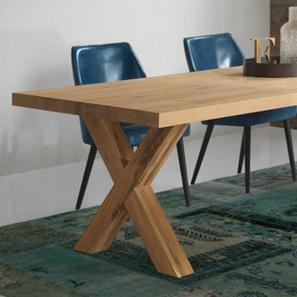 Table à manger rectangulaire industrielle en bois de pin avec double piédestal pour restaurant