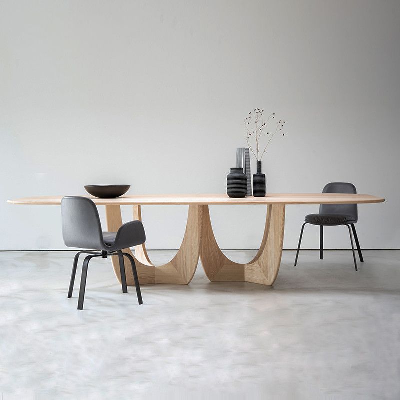 Mesa moderna de madera de pino para restaurante, mesa de cocina rectangular con pedestal doble
