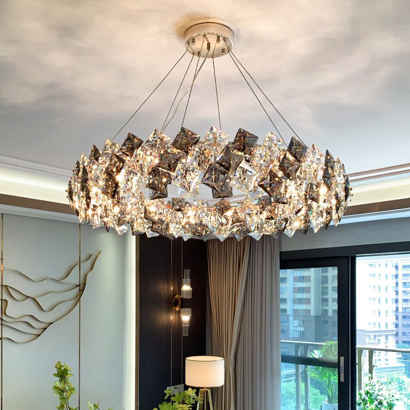 Luci a sospensione geometrica Modern Crystal Crystal Crystal Apparecchiatura di illuminazione in grigio