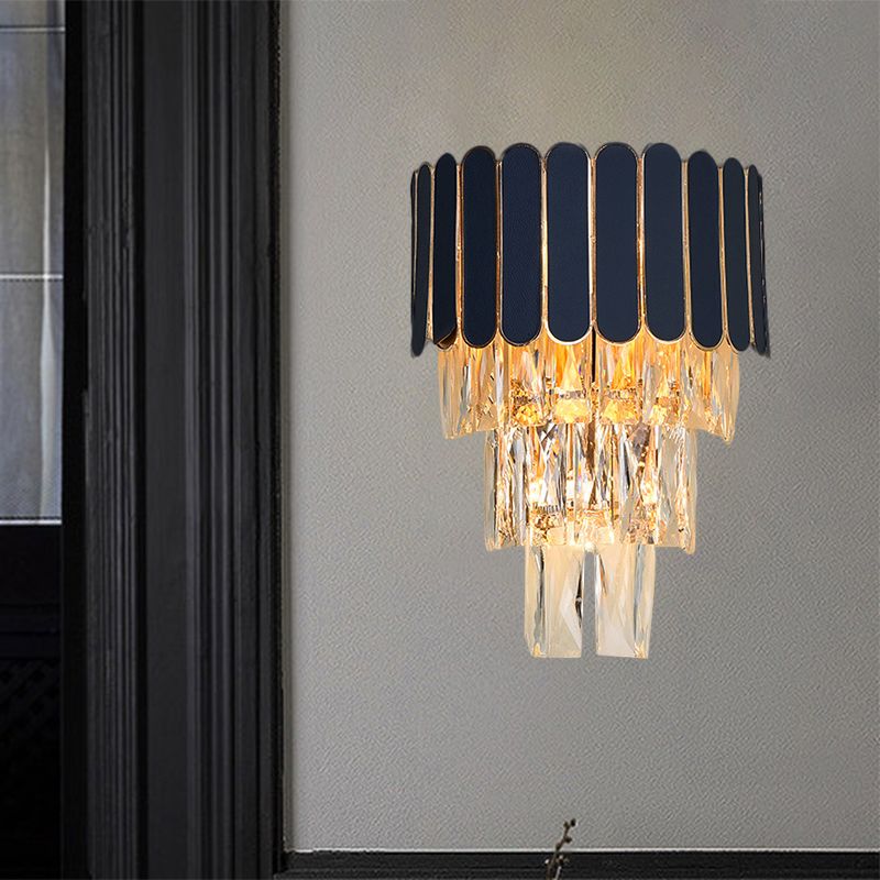 Sala de estar escalonada Sala de pared Splectangle Crystal 3 cabezas Idea de iluminación de pared contemporánea en negro