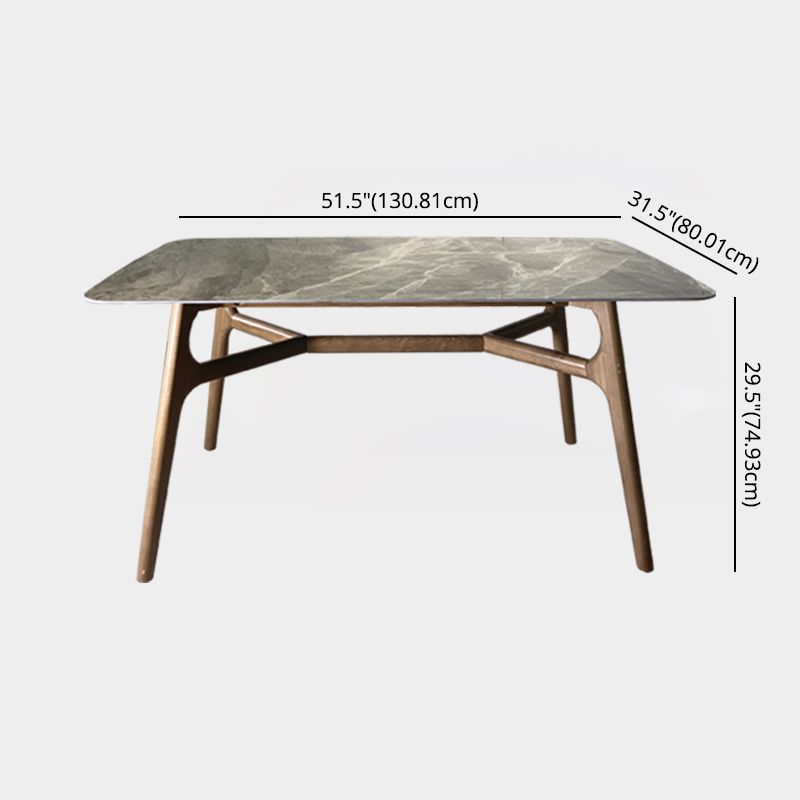Modern Dining Table Set Sintered Stone Dining Table Rectangular Dining Table with Solid Wood Base