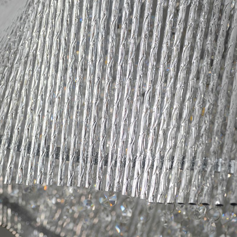 7 Köpfe Schlafzimmer Deckenlampe einfache Chrom-Unterputz-Halterung mit wellenförmigen Kristall-Stab-Schatten