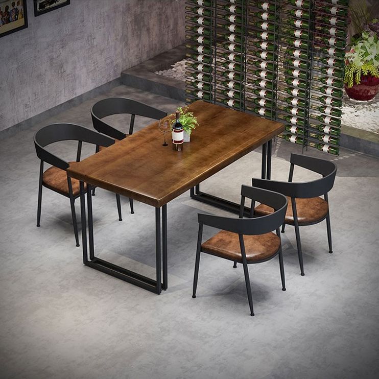 Solid Wood Indoor Dining Table for Restaurant Industrial Wood Table with Metal Base