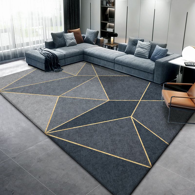 Chic Modern Carpet Grey Geometric Print Rug Polyester Stain Resistant Rug for Home Decor